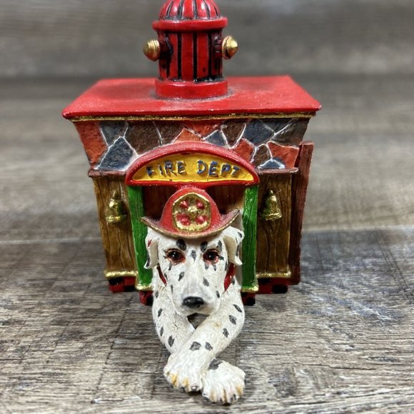 Dalmatian Dog in Fire Dept Doghouse Fire Station Christmas Ornament Fire Hydrant - Picture 2 of 10